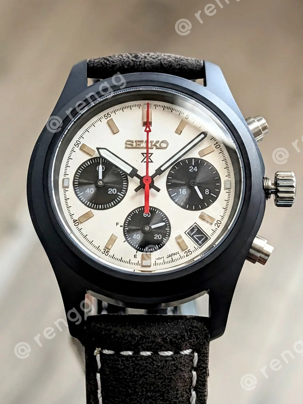 39mm Seiko Men’s Black Case Panda Chronograph Mod Watch Sapphire